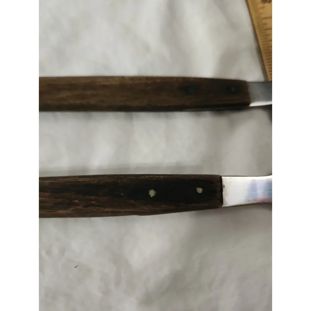 Vintage Mid Century Modern‎ Stainless Steel Wood Handle Salad Serving Set Japan